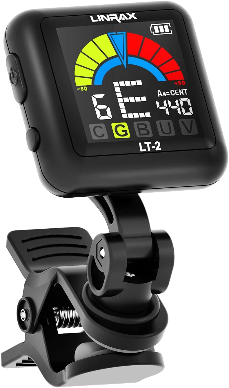 LINRAX LT-2 Guitar Tuner Rechargeable Clip On Tuner for Guitar, Bass, Ukulele, Violin, Banjo, Chromatic Tuner with LCD Color Display, Digital Tuner for Stringed Instruments, Guitar Accessories, Black - Image 1